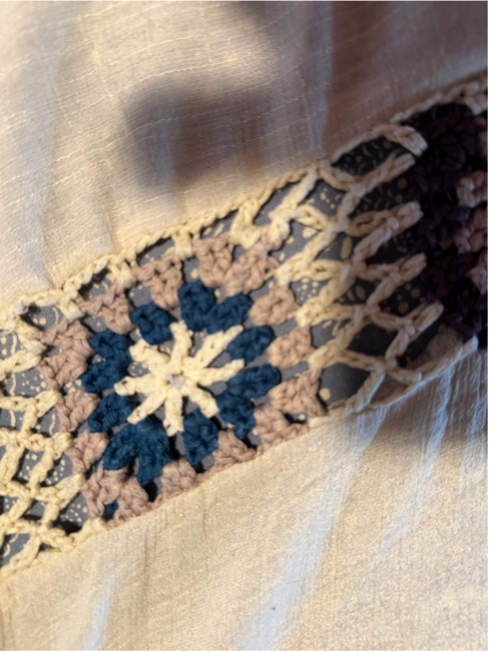 Listicle Boho Crochet Trim Fringe Kimono Cardigan Large Cream Festival Duster - Picture 4 of 10